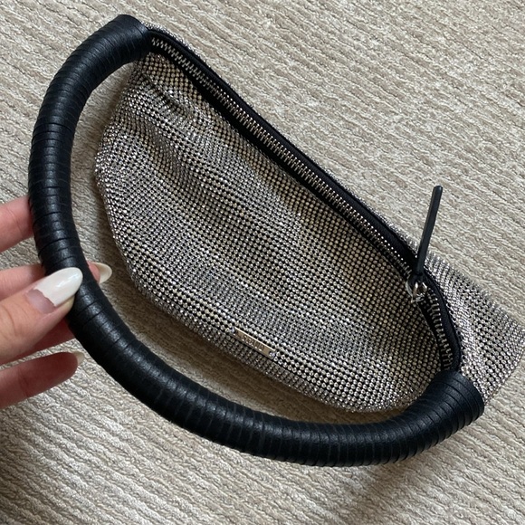 Staud Pepper Crystal Embellished Mini Moon Shoulder Bag Black Silver - Picture 9 of 14